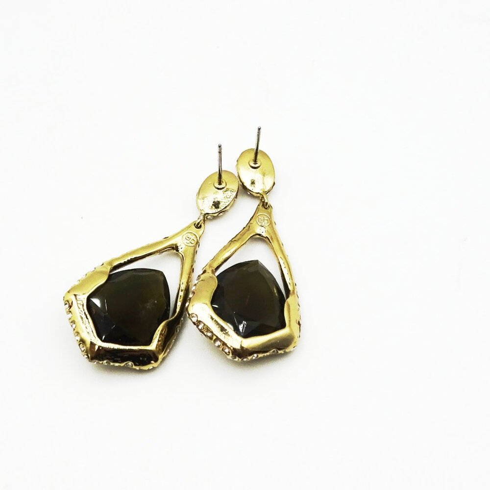 ALEXIS BITTAR Yellow Gold Plated Faceted Brown & Clear CZ Pave Dangle Earrings - Picture 6 of 8